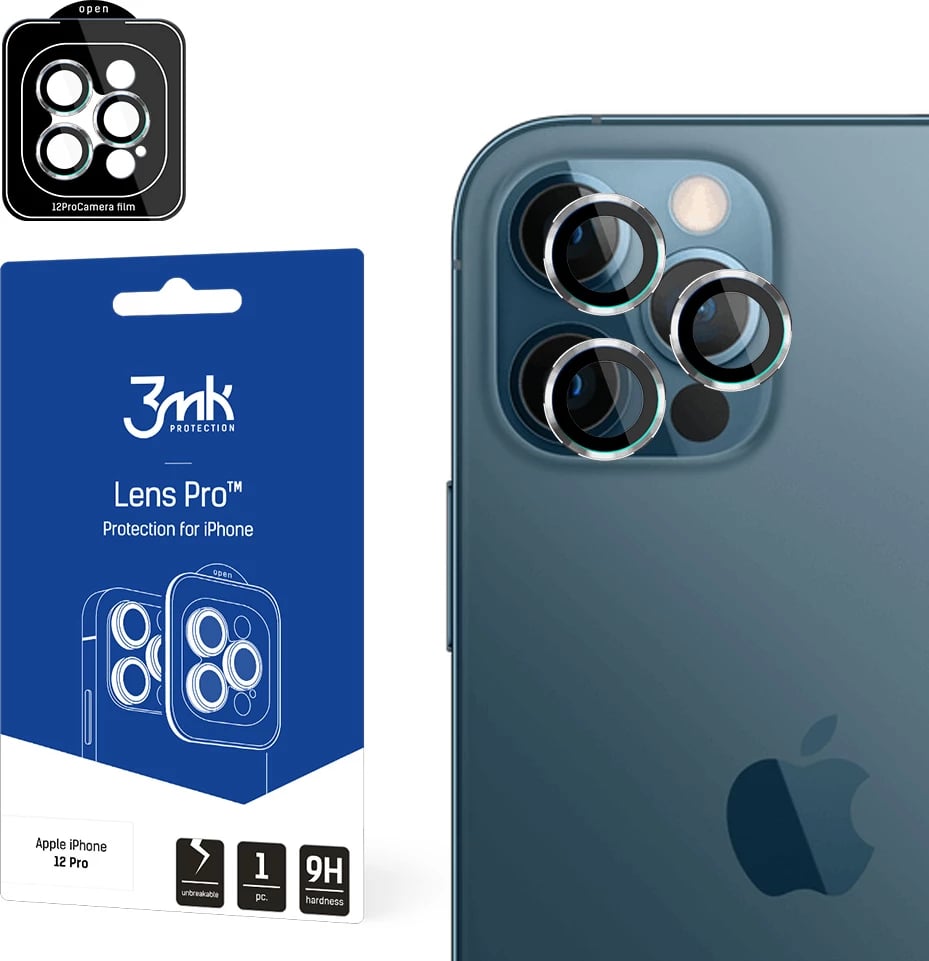 Mbrojtës xhami për kamerë, 3mk Protection Lens Protection Pro, për iPhone 12 Pro, me kornizë montimi, 1 copë