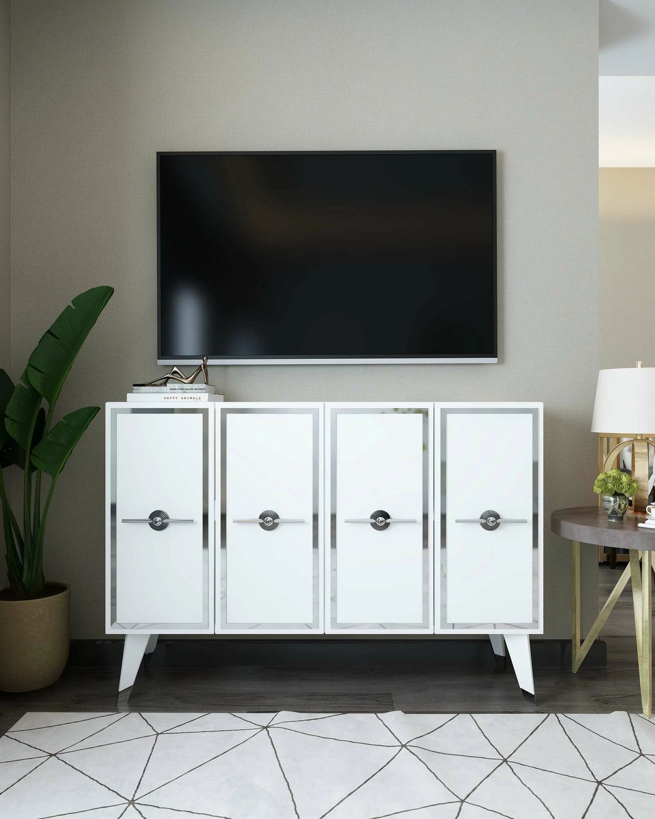 Konsol Skye Decor, e bardhë, argjend, 8174KM-32