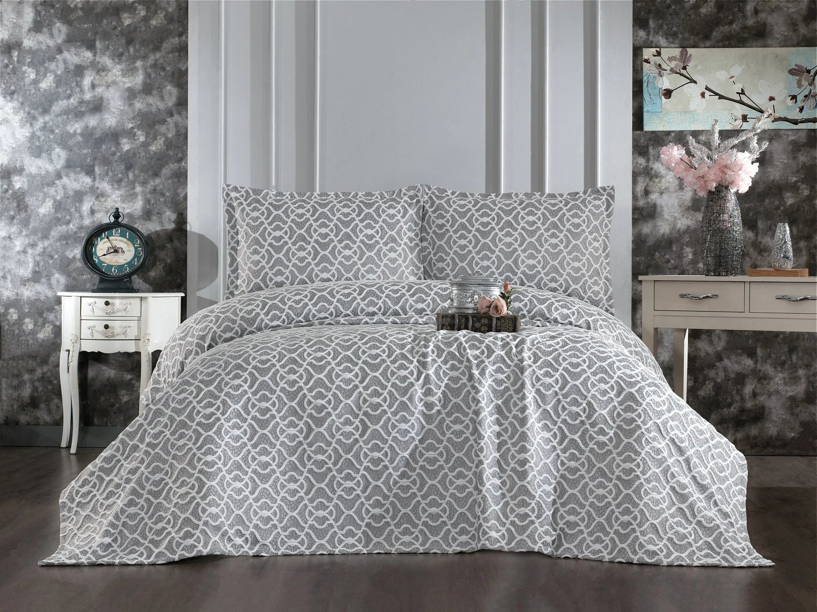 Set mbulesë dysheku dopio, Merlin, ngjyrë gri