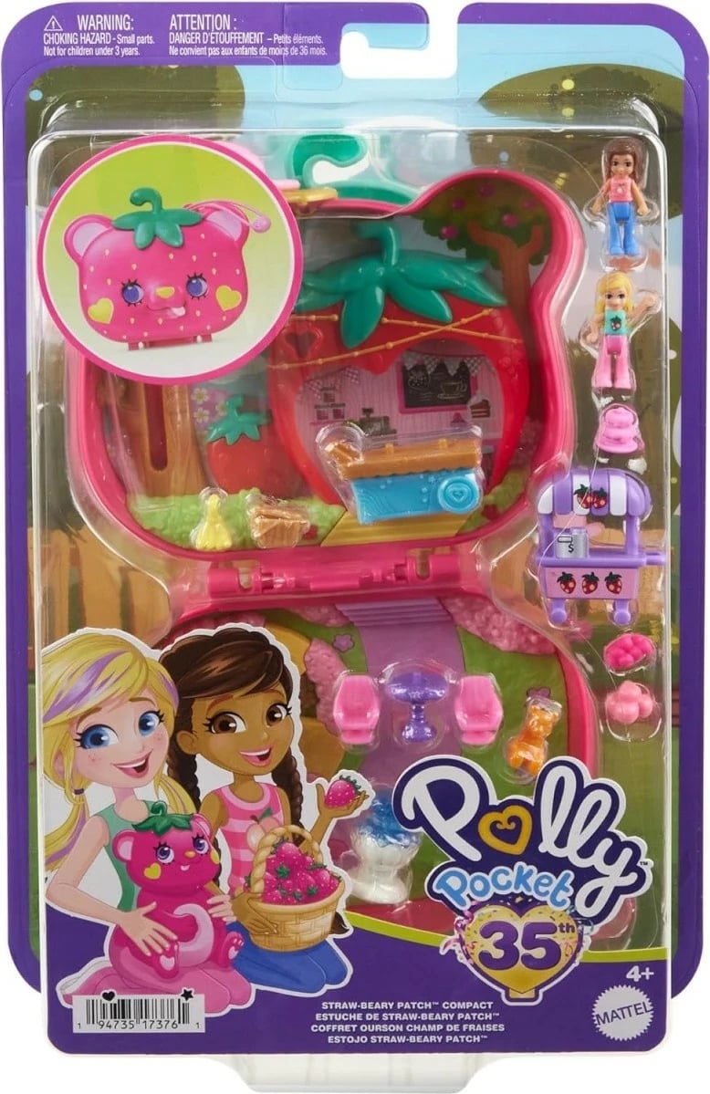 Set lodrash Polly Pocket Strawberry Bear Compact, Mattel, FRY35/HRD35, plastikë, rozë