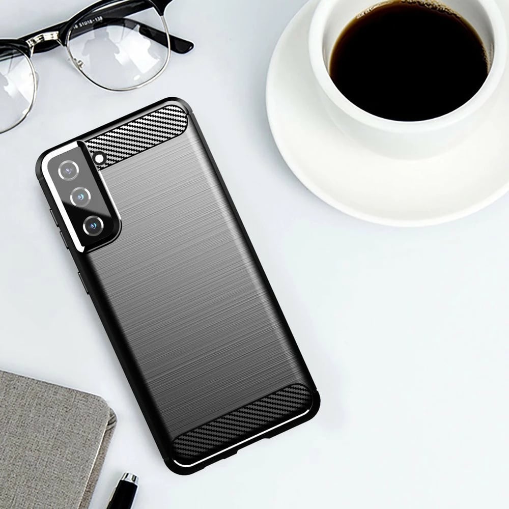 Mbështjellës Hurtel Carbon Case për Samsung Galaxy S21+ 5G, i zi