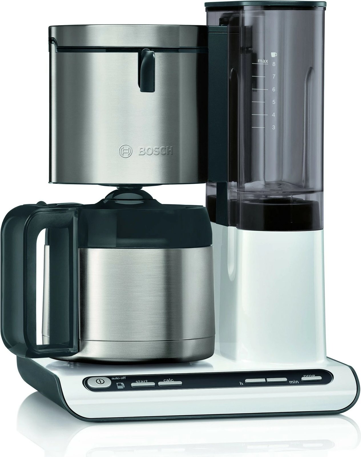 Aparat kafeje Bosch TKA8A681, 1.1 L, 1100 W, Ngjyrë e zezë, Inoks, E bardhë