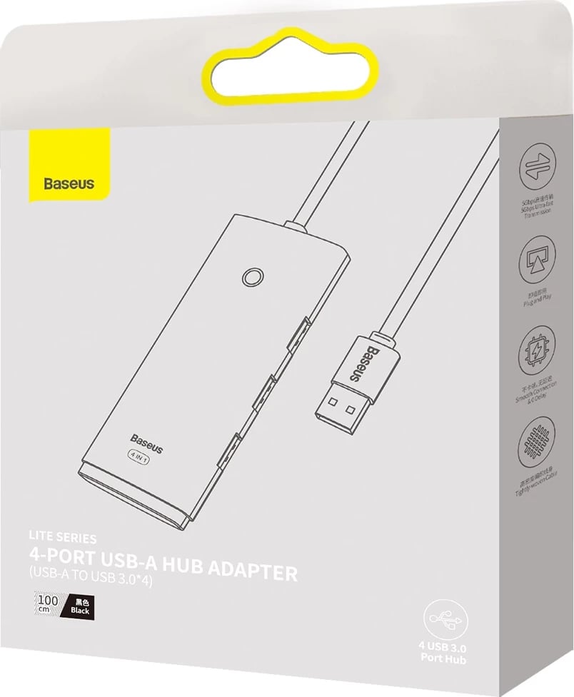 HUB Baseus Lite Series WKQX030101, 4x USB-A 3.0, 1x USB-C, 1m, i zi