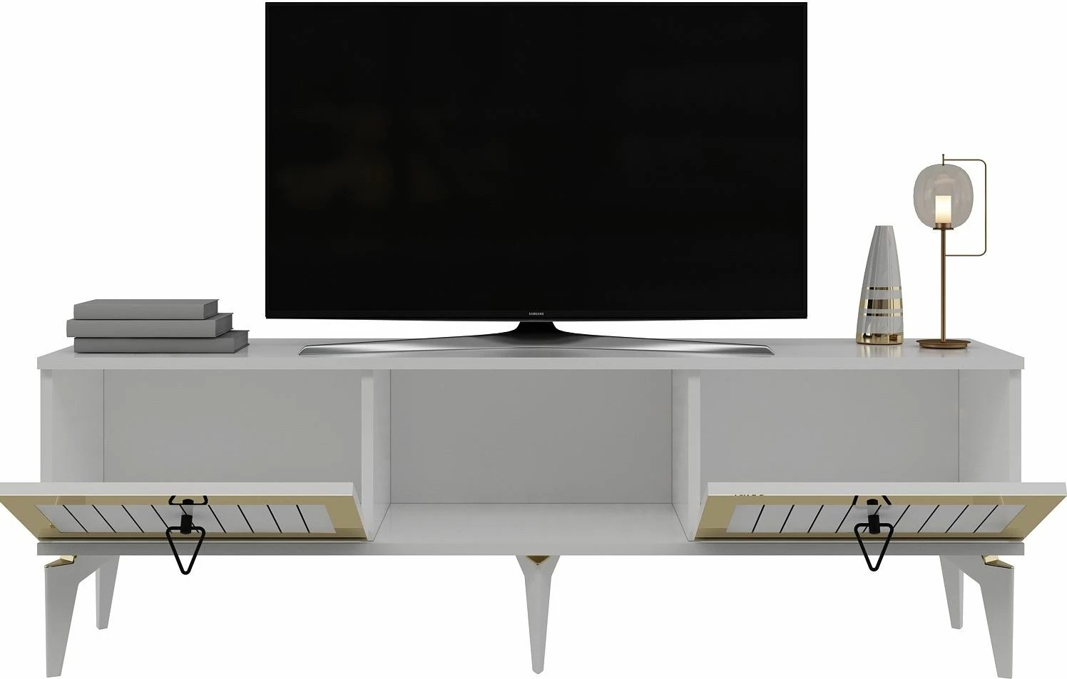 Komodë TV Skye Decor, Linda, e bardhë, e artë