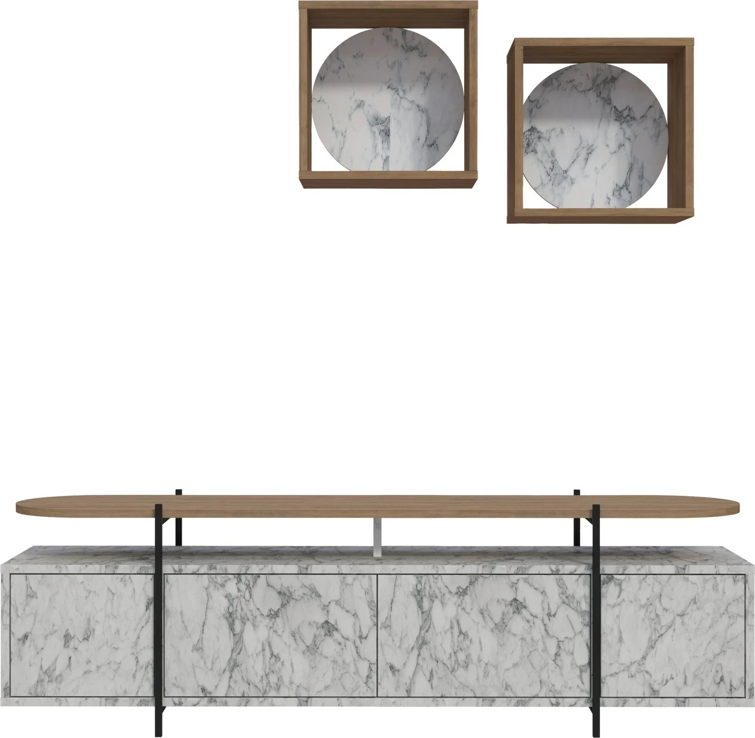 Komodë TV Skye Decor, Carrara, lisi, me rafte muri