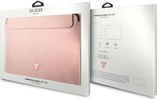 Mbështjellës laptopi Guess Saffiano Triangle Logo, 14", Rozë