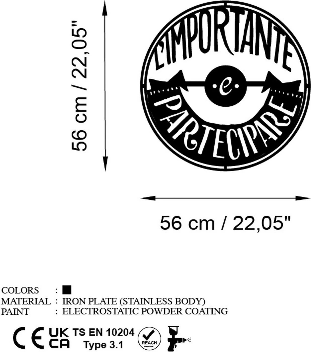 Aksesor dekorativ metalik për mur, Wallity, Limportante Partecipare, 56x56cm