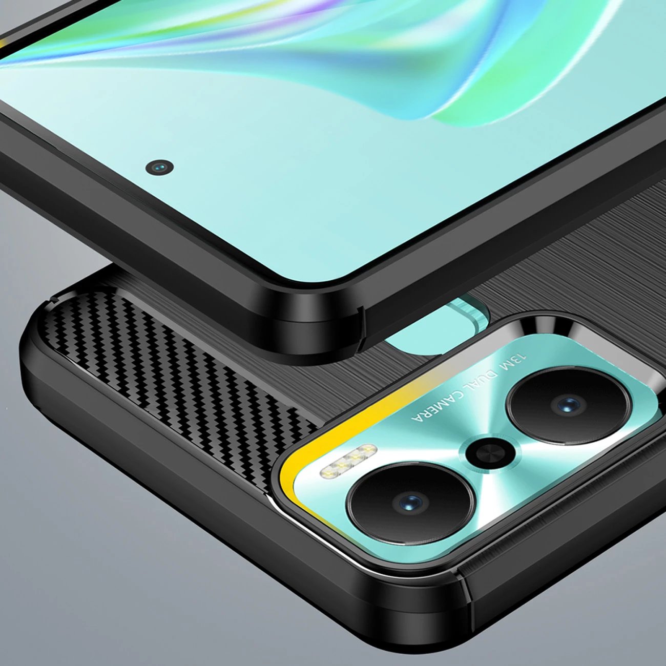 Mbështjellës Hurtel Carbon Case për Infinix Hot 20 Play, TPU, i zi