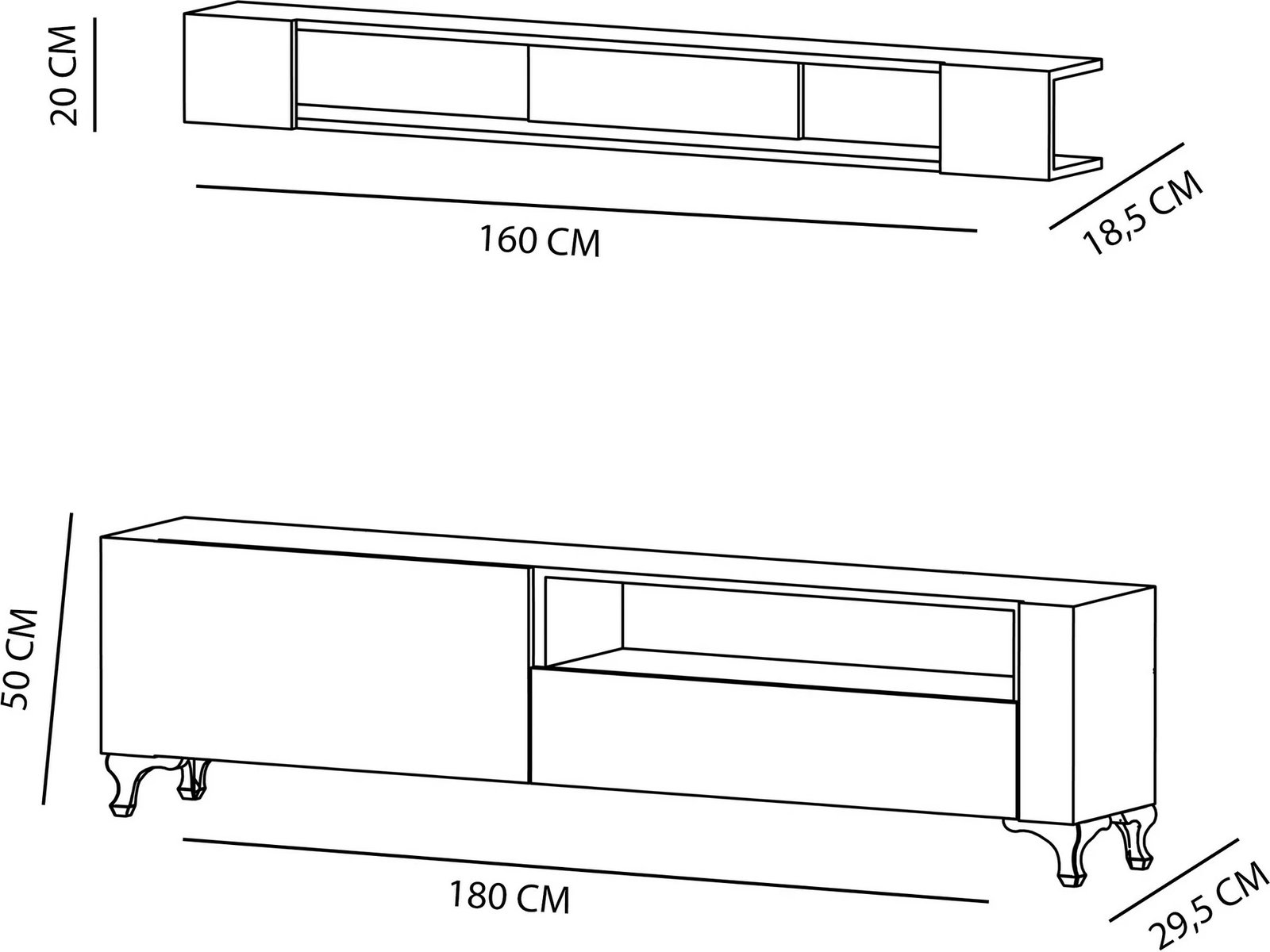 Komodë TV Hanah Home, e bardhë, me raft muri