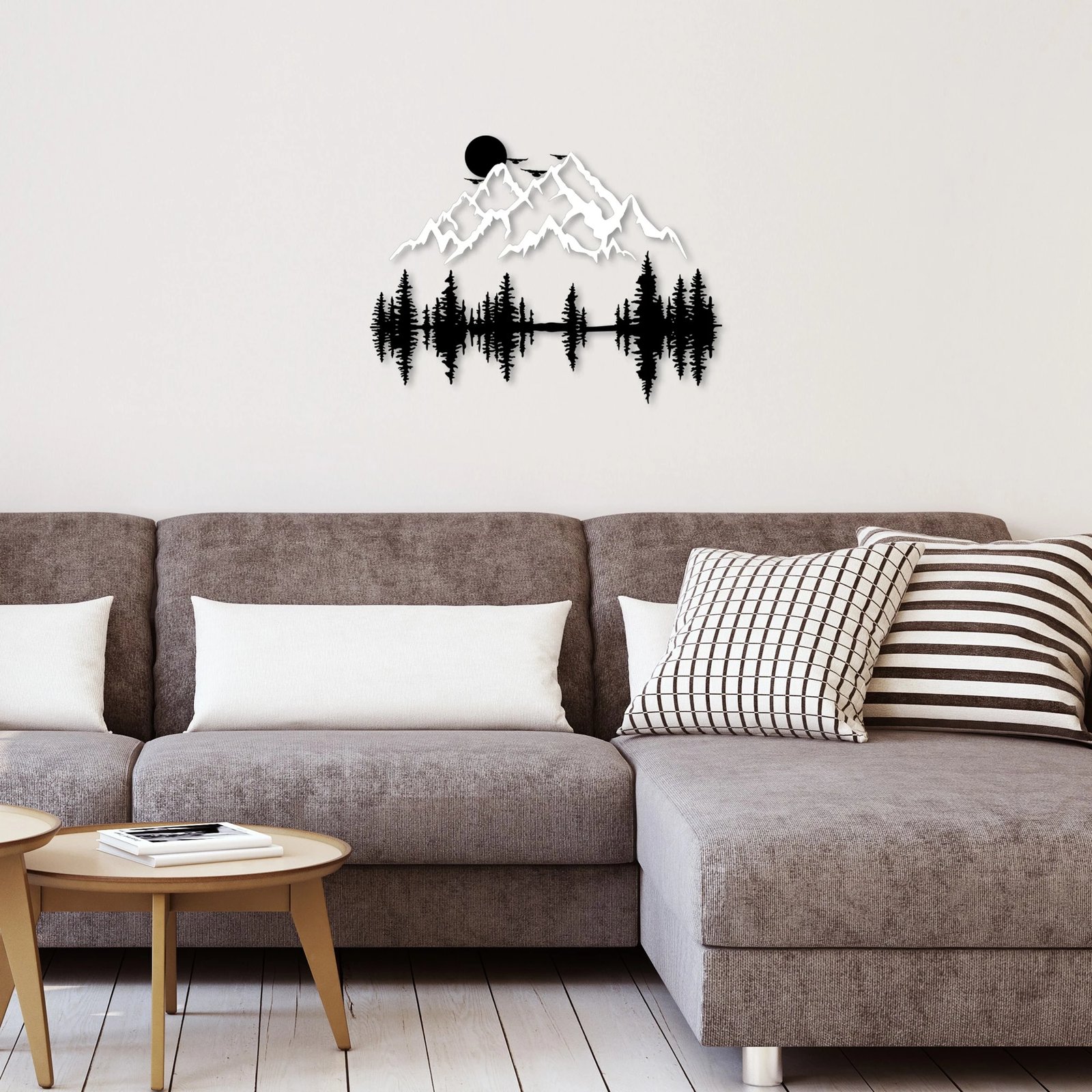 Aksesor dekorativ metalik për mur, natyrë dhe male, Wallity - 14