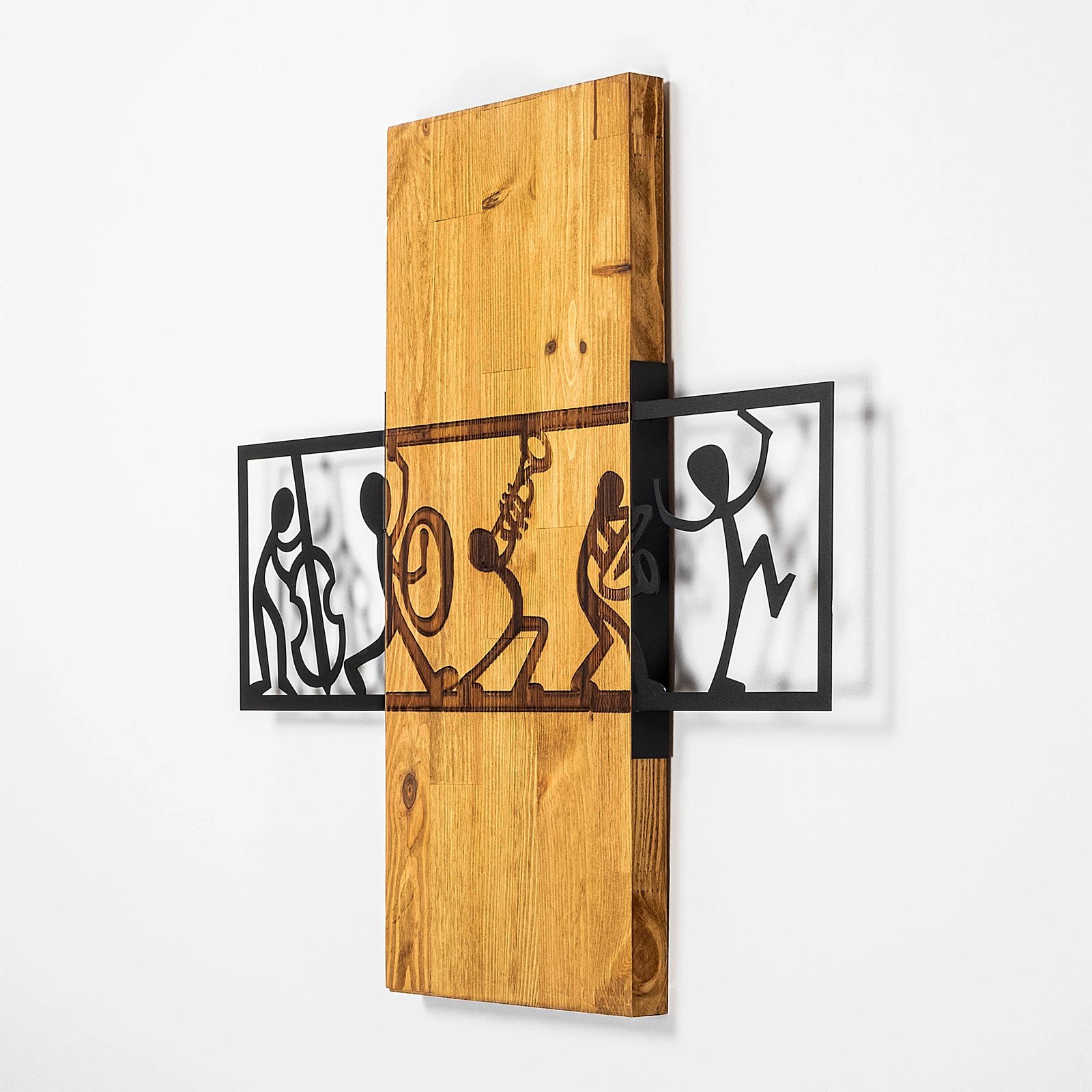 Aksesor dekorativ prej druri për mur, Wallity MA-301, ngjyrë arre dhe e zezë, 58x61cm