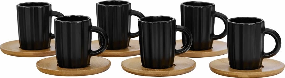 Set filxhanësh espresso Cactus, 6 copë, porcelan i zi, bambu natyral, 27x22x6cm Set filxhanësh espresso Cactus, 6 copë, porcelan i zi, bambu natyral, 27x22x6cm