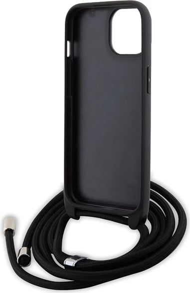 Mbështjellës Karl Lagerfeld Crossbody Saffiano Metal Pin Karl & Choupette për iPhone 15, i zi