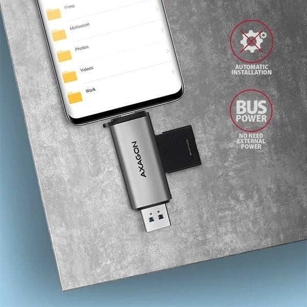 Lexues kartelash AXAGON CRE-SAC, USB 3.2 Gen 1, Type-C + Type-A, Gri