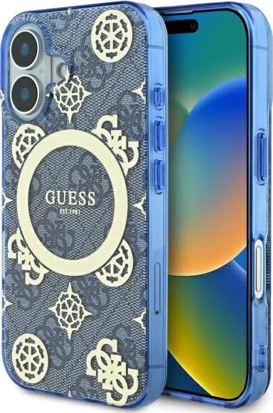 Mbështjellës Guess Peony On 4G MagSafe për iPhone 16, Blu Mbështjellës Guess Peony On 4G MagSafe për iPhone 16, Blu