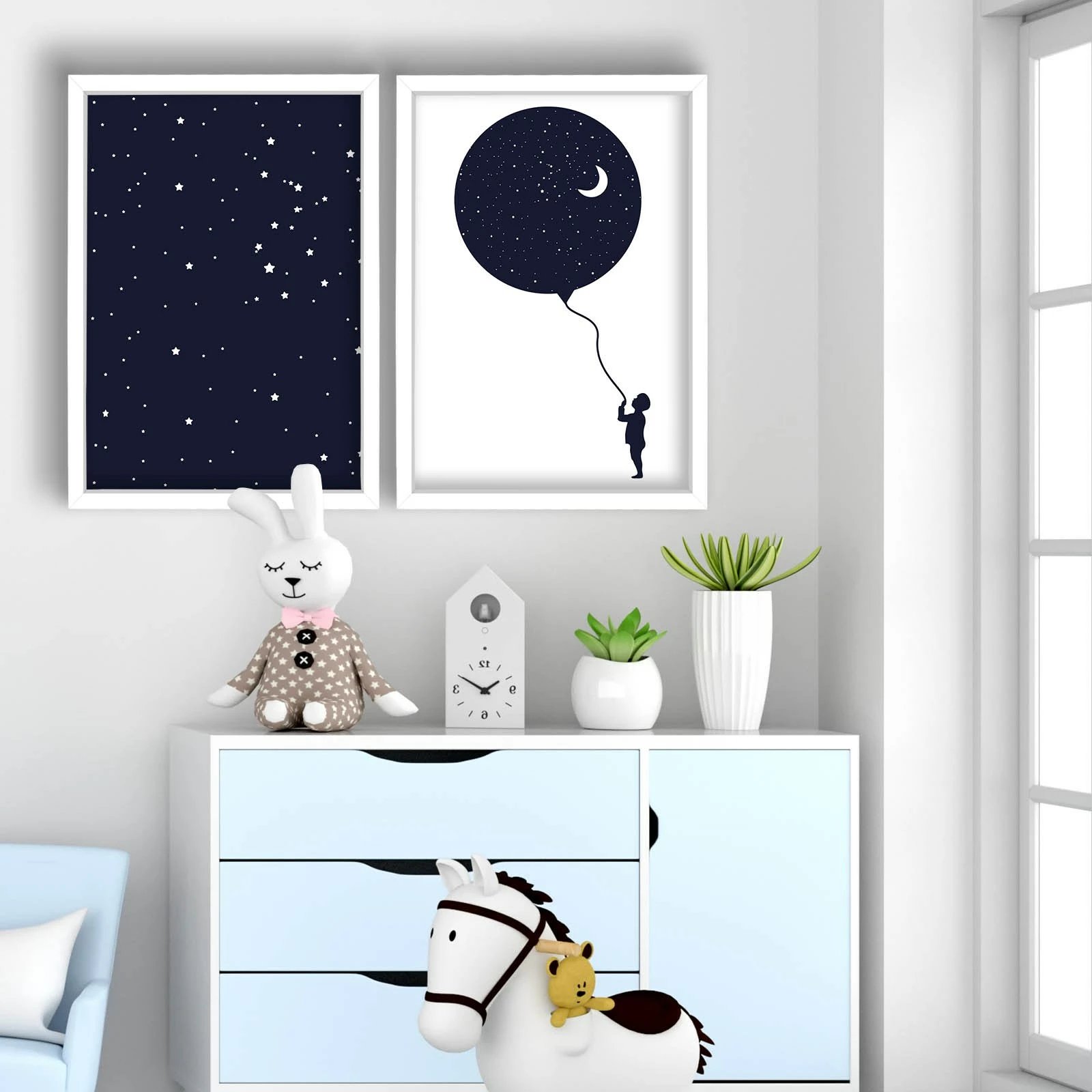 Pikturë dekorative me kornizë MDF (2 copë), Wallity, 2P3853BCT-001, blu e errët dhe e bardhë