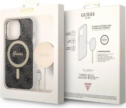 Set mbështjellës Guess GUBPP13XH4EACSK me karikues wireless për iPhone 13 Pro Max, 4G Print, i zi