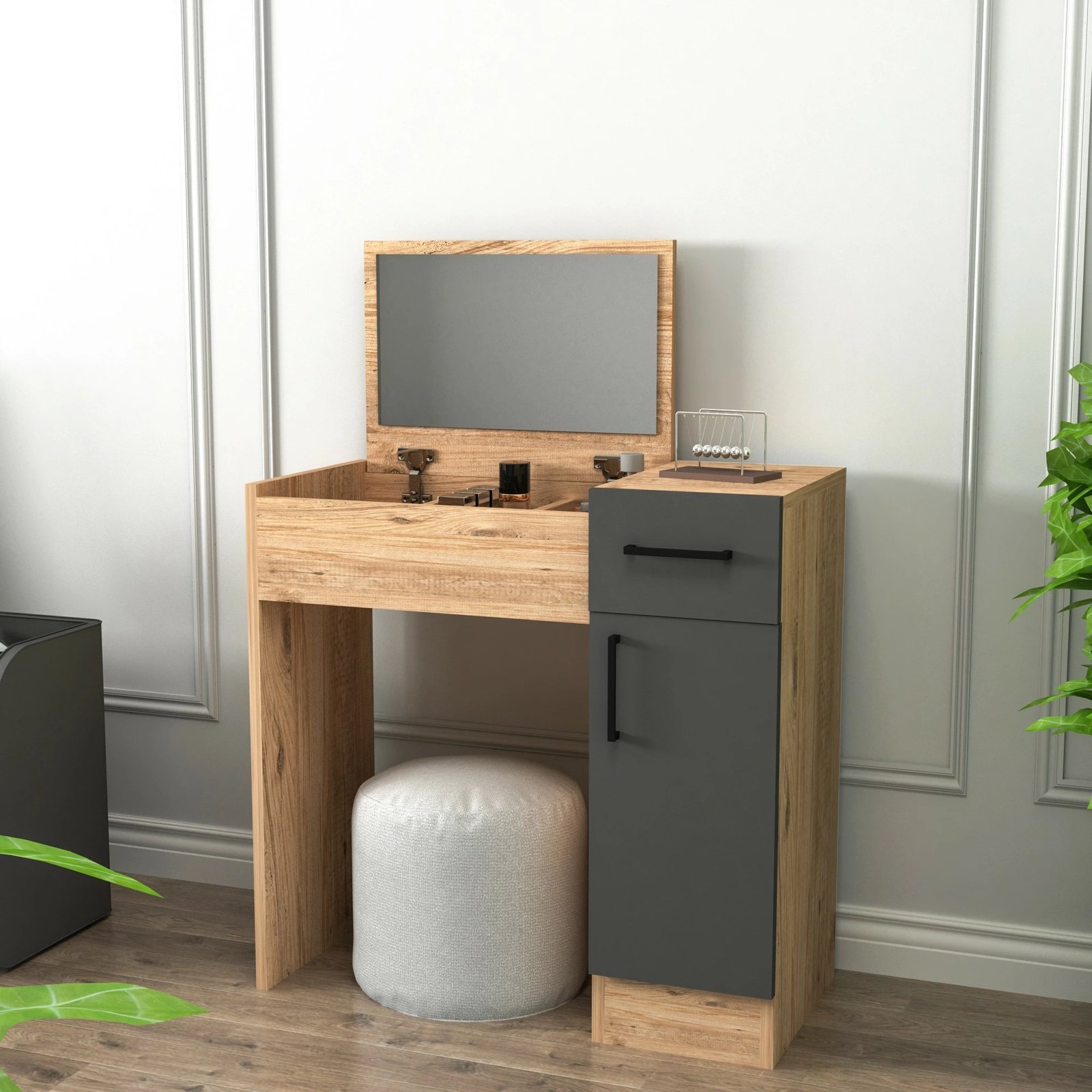 Tavolinë grimi Hanah Home, ngjyrë Atlantic Pine dhe antracit, Inci