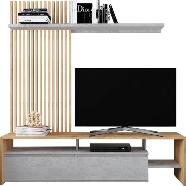 Set për sallon Neo, ngjyrë lisi-gri, 190x40x200cm