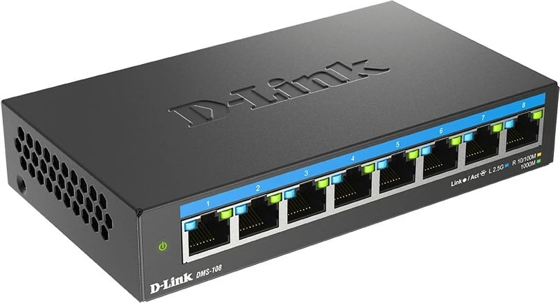 Switch D-Link DMS-108, 8-Port 2.5G, pa menaxhim, metalik