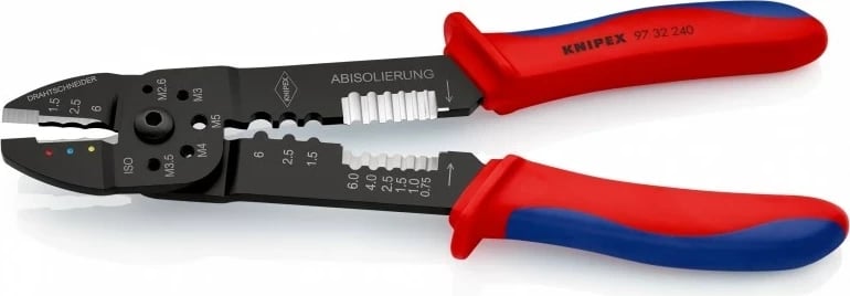 Mjet krimpues Knipex 97 32 240, i zi, blu, kuq