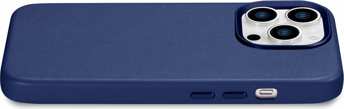 Mbështjellës iCarer për iPhone 14 Pro Max, lëkurë natyrale, MagSafe, kaltër