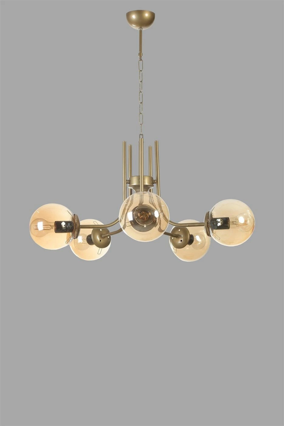 Llambë tavani Opviq Nevada, 5 drita, ngjyrë amber dhe ar, balonë qelqi