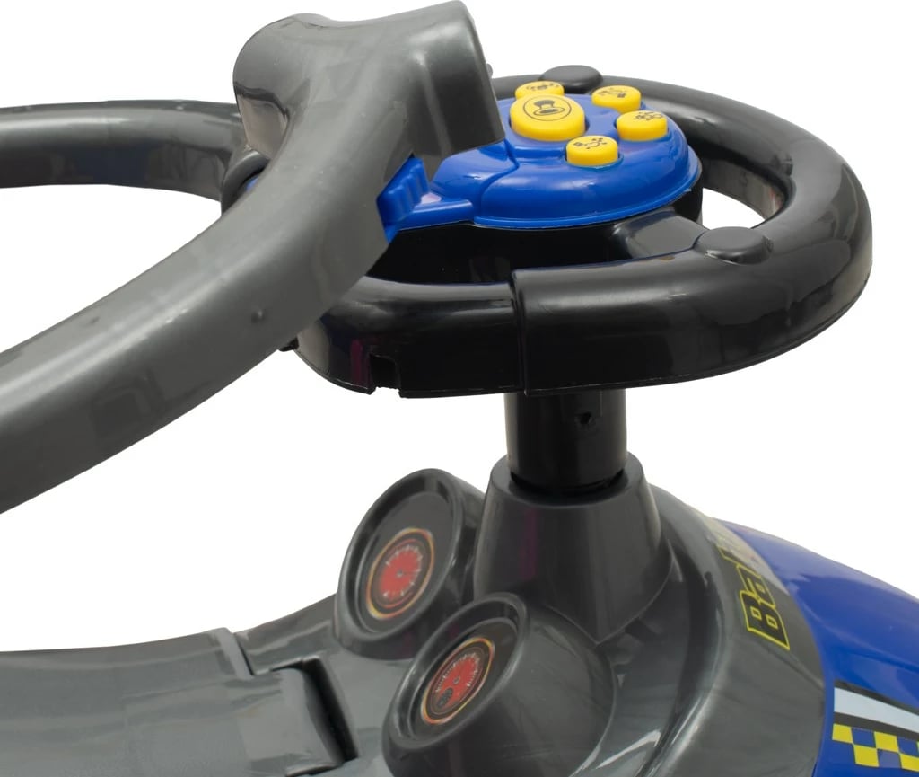 makinë lodër ride-on 3-në-1, Baby Mix, Mega Car, me dorezë shtytëse, gardhe anësore dhe panel muzike me borí, me hapësirë nën ulëse, blu