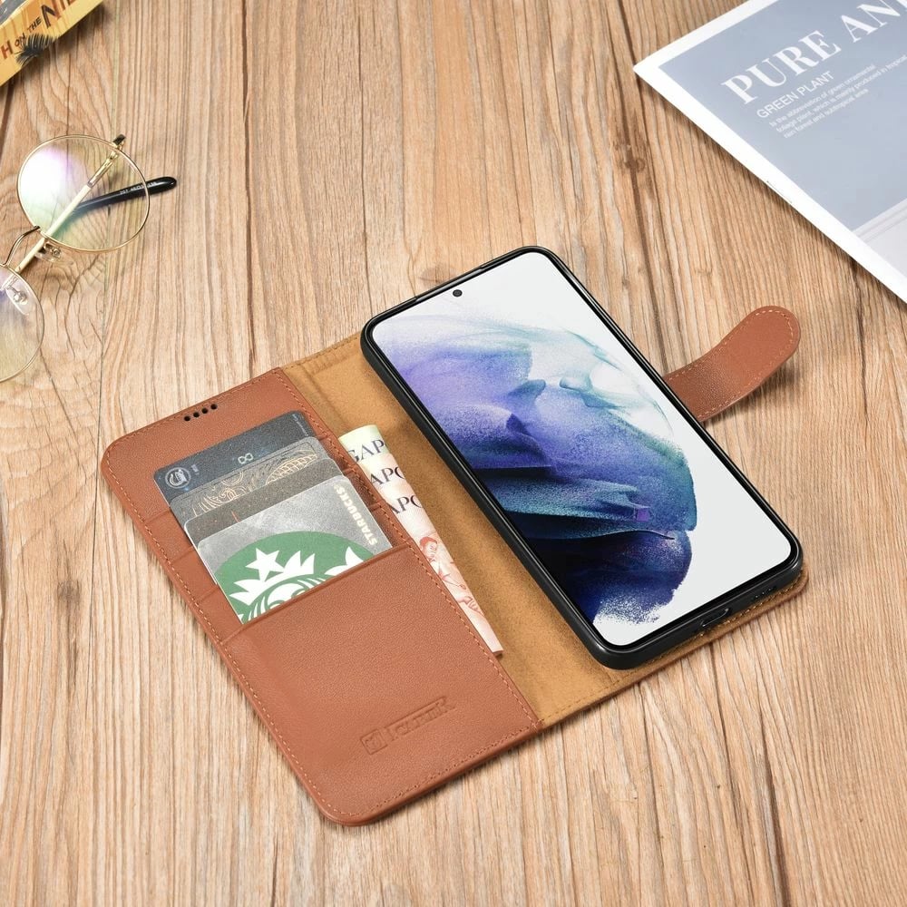 Mbështjellës iCarer Haitang Leather Wallet Case për Samsung Galaxy S22+, kafe