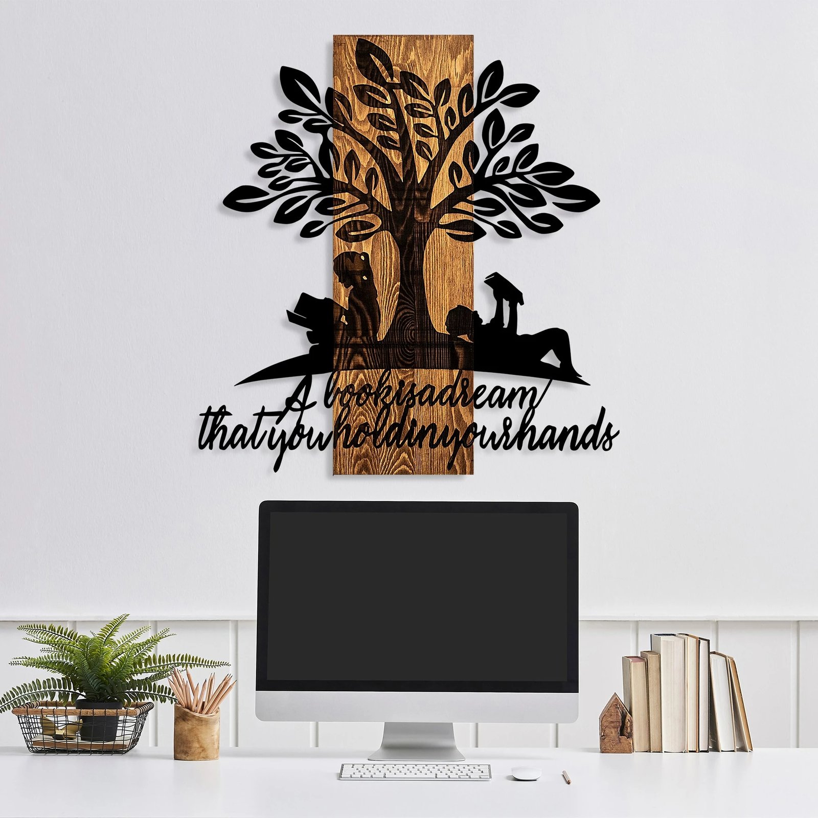 Aksesor dekorativ për mur, dru, Wallity, Dream, ngjyrë arre/zezë, 54x57cm