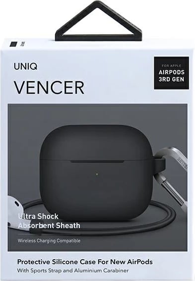 Mbështjellës silikoni UNIQ Vencer për AirPods 3, me karabiner, Gri