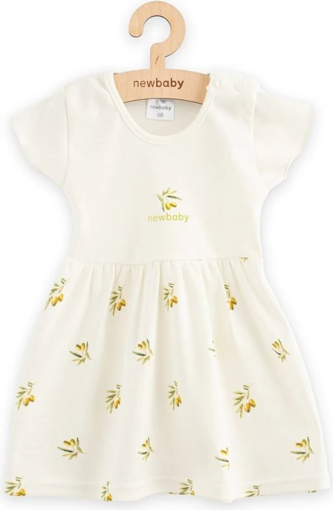 Fustan për foshnje, New Baby, Olives, mëngë të shkurtra, pambuk organik 100%, madhësia 74 (6-9m), bezhë