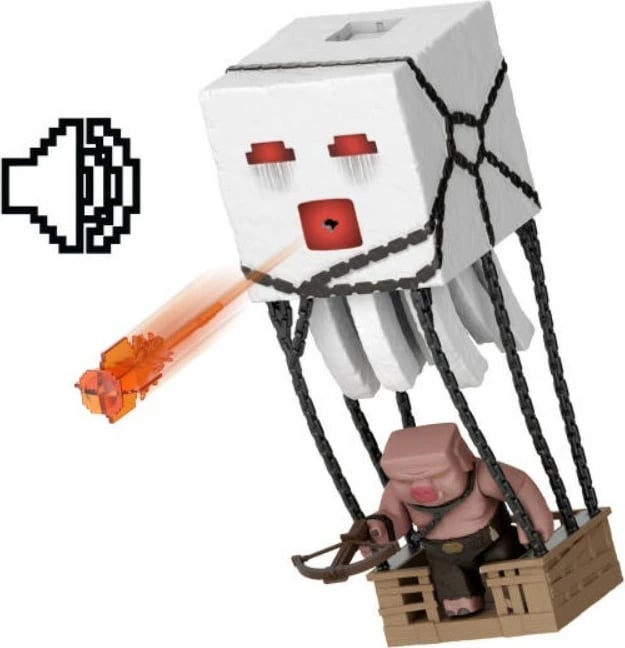 Set figurina Minecraft Mattel JFB69 Attack Ghast me projektile dhe Piglin Warrior