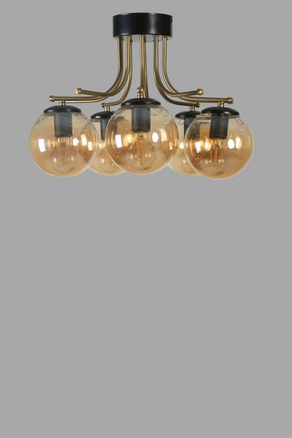Llambë tavani Opviq Roma, 5 llamba, ngjyrë amber dhe e zezë
