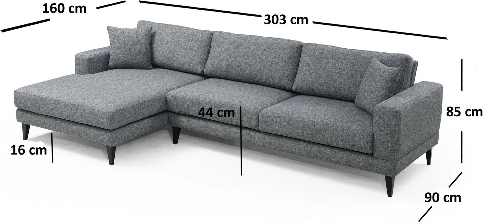 Kënd-sofë krevati Atelier del Sofa, kënd nordik majtas (Chl+3R), ngjyrë gri e errët