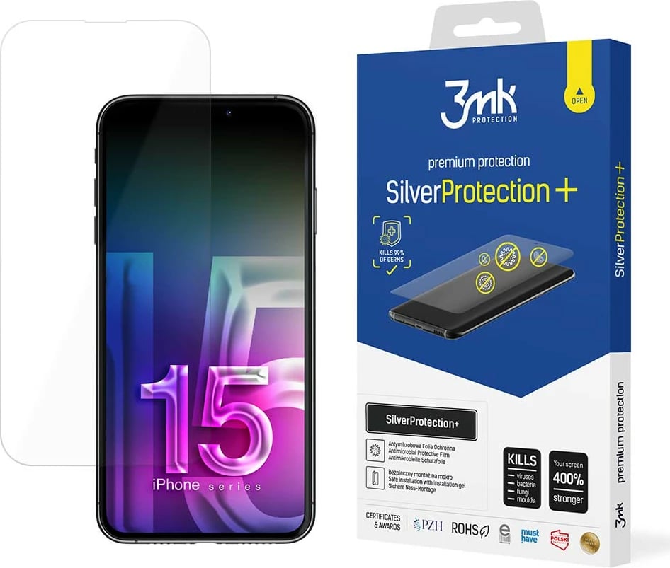 Folje mbrojtëse për ekran, 3mk Protection SilverProtection+ për iPhone 15, transparente
