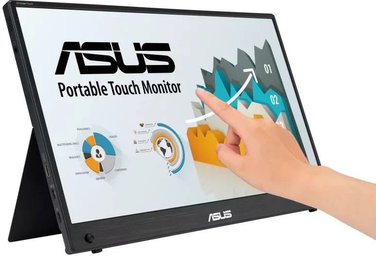 Monitor portativ me prekje, ASUS ZenScreen Touch MB16AMTR (90LM04S0-B02170), 15.6" IPS FHD, USB-C & Mini HDMI, bateri 7800 mAh, i zi/gri