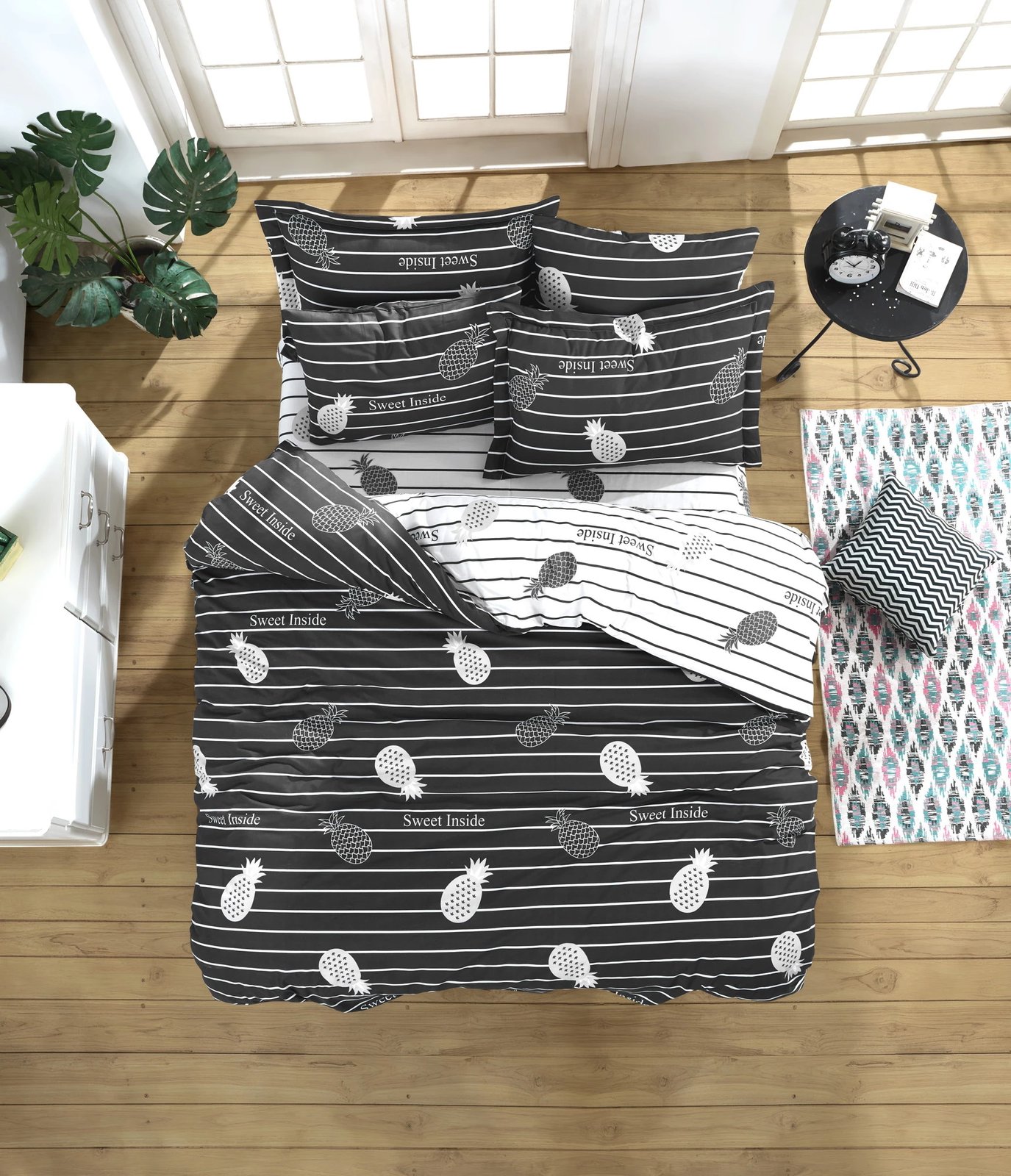 Set mbulesë për jorgan Super King, ngjyrë antracit dhe e bardhë, L'essentiel, Inside