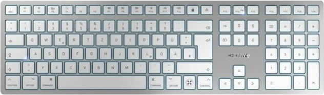 Tastierë Cherry KW 9100 SLIM për Mac, Wired & Wireless, USB + Bluetooth, QWERTZ, Argjendtë