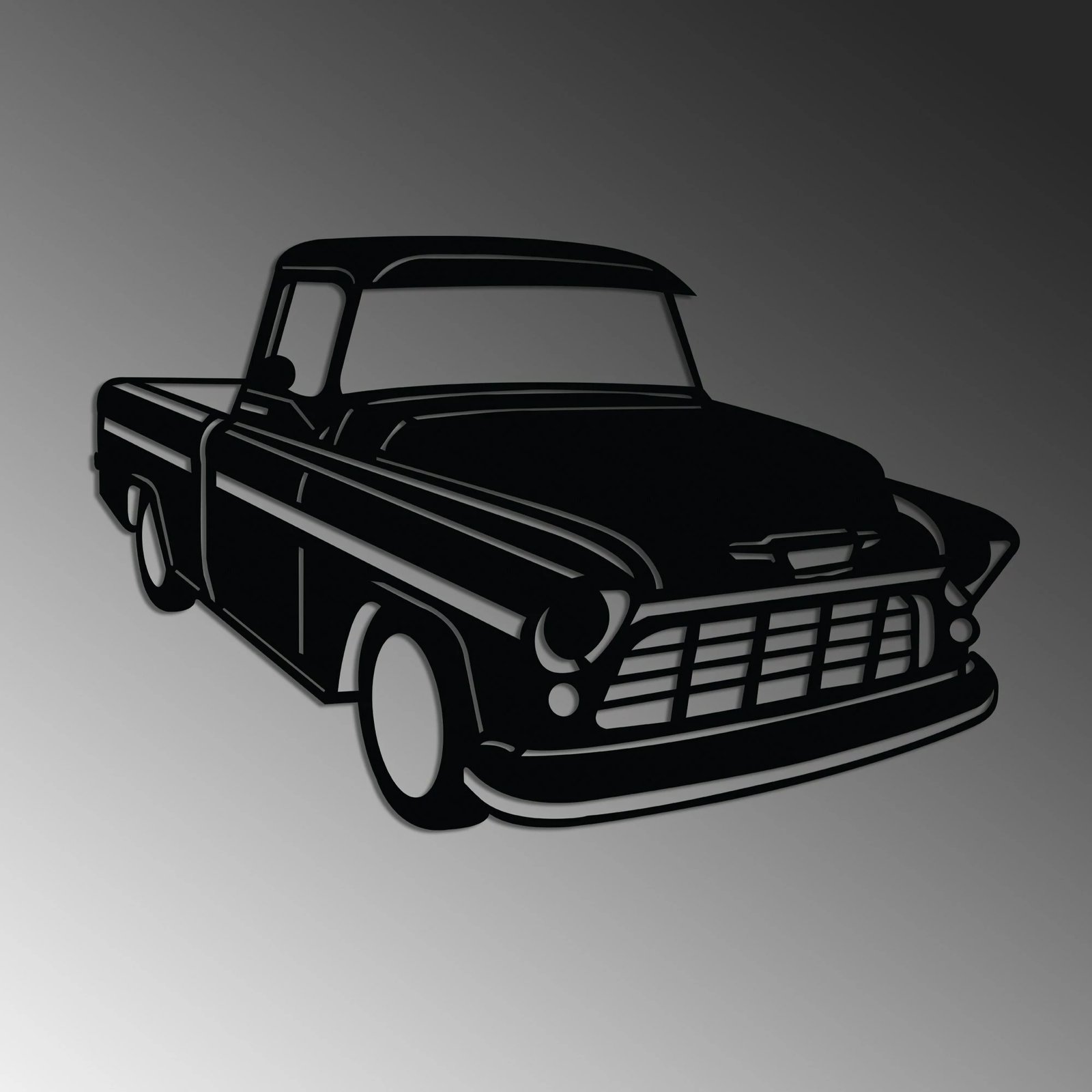 Aksesor dekorativ metalik për mur, Wallity, Chevrolet Cameo Carrier 1955, ngjyrë e zezë, 60x39cm