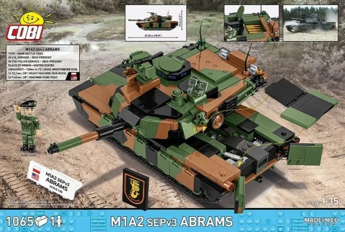Set blloqe ndërtimi, Cobi, M1A2 SEPv3 Abrams COBI-2633, 1065 copë, shkallë 1:35, 1 figurë, 10+, kamuflazh
