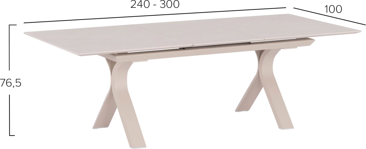 Tavolinë ngrënieje e zgjerueshme ANDROMEDA, alumin, sipërfaqe sinterizuar, ngjyrë fildishi, 240-300x100x76.5cm