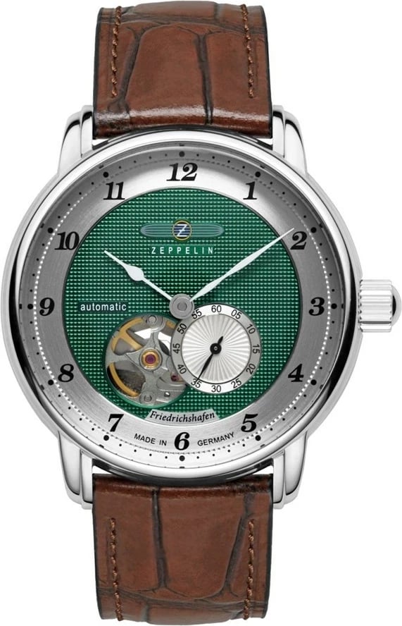 Orë dore Zeppelin Friedrichshafen 85662, 40mm, e gjelbër, rrip lëkure kafe