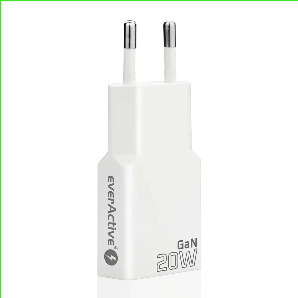 Karikues muri, everActive, SC-340Q, GaN super slim, USB QC 3.0 + USB-C PD 20W, 1x USB + 1x USB-C, i bardhë