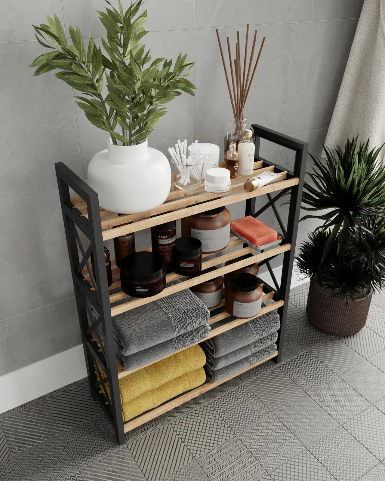 Raft multifunksional, Skye Decor, plastik, 4 kate, ngjyrë e zezë