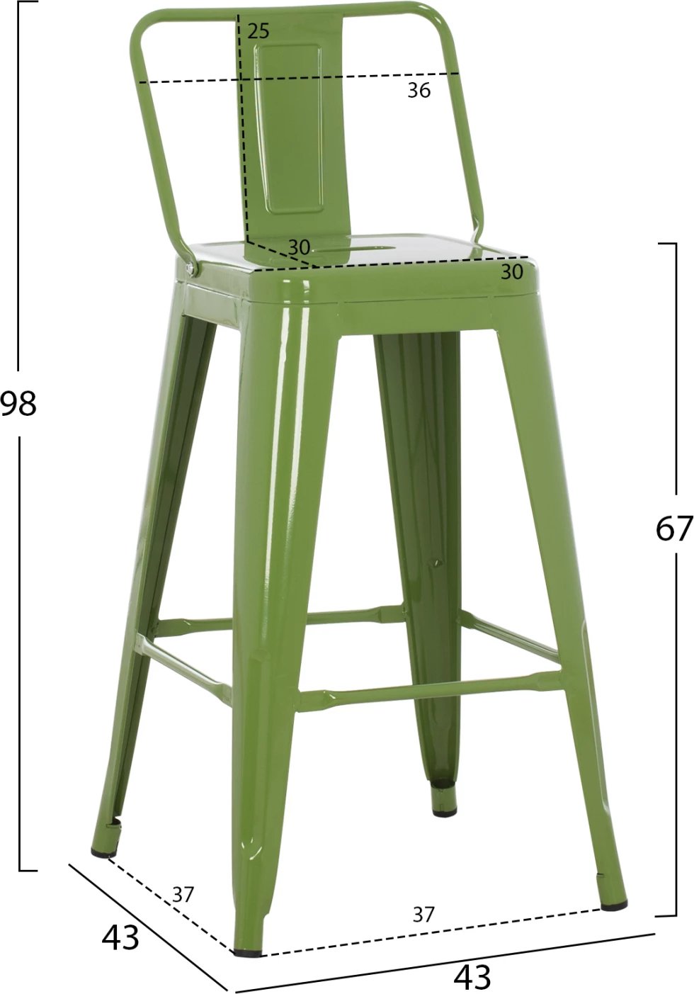 Karrige për bar, lartësi mesatare, MELITA-PRO, metal, ngjyrë ulliri e çelët, 43x43x88H cm