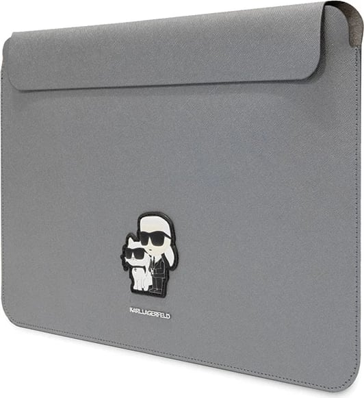 Mbështjellës Karl Lagerfeld Saffiano Karl&Choupette për laptop 16", argjendtë