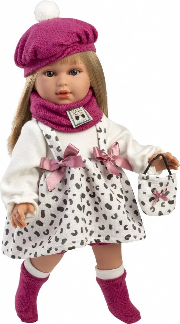 Kukull, Llorens, Carla 54050, 40 cm, bark pambuk + duar/këmbë/kokë vinil, set 7 pjesë, rozë/bardhë