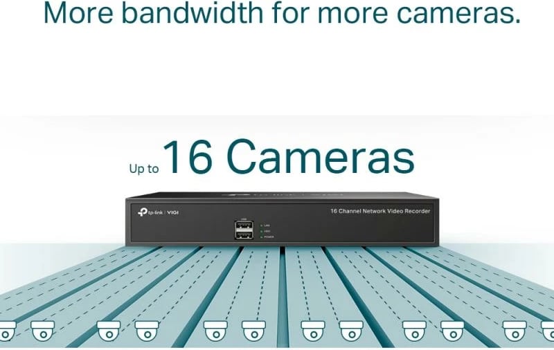 Regjistrues video rrjeti (NVR), TP-Link, VIGI NVR1016H, 16 kanale, 1x HDD deri 10 TB, deri 8 MP, 80 Mb/s