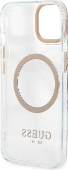 Mbështjellës Guess GUHMP13MHTRMD për iPhone 13 6.1", Metal Outline Magsafe, Ari/Transparent